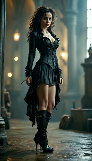 Bellatrix Lestrange, full body, high, heels, sexy, heel, 15, cm, boots, <lora:398313_training_data:.8>, <lora:MJ52:.8>