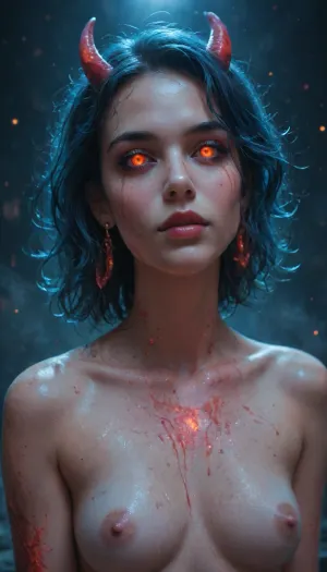demon girl, zavy-hrglw, zavy-flrscnc, fluorescent, dust, spraypaint, Bioluminescent, radiant, ethereal, glowing, stars, <lora:zavy-hrglw-sdxl:.5>, <lora:zavy-flrscnc-sdxl:.5>, <lora:non glowing to glowing:.5>, <lora:Ethereal_Glowing_Stars_XL-000015:.5>, <lora:Glowing_beach:.5>