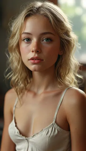 sexy young blonde woman, 18 years old, (photorealistic:.5), ((natural blonde hair)), slightly wavy, brushed, middle part, long hair, (tanned skin), (masterpiece:1.2), Instagram photo, ((fit body, thin waist, small tits, perfect tight ass)), seductive stare, ((thigh gap)), very skinny, slim thick ass, (sitting), (detailed skin texture, realistic face, ultra-realistic girl, photorealistic, ultra, HD, quality, insanely detailed), <lora:MJ52:.8>