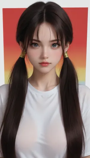 videl from dragon ball z, 21 years old videl, (big boobs:2.4), long two Ponytails, long white tshirt