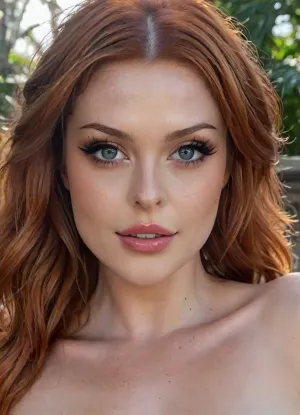 Ultra quality, 8K, posing sexually, fiery ginger hair, ellyclutch, <lora:ellyclutch:.8>