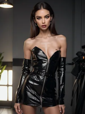 25 years old female russian Instagram Model, red latex clothes, goth, long legs, minidress, fuck pussy, ((super detailed professional photography)), masterpiece, photorealism, DSLR camera, best quality, best resolution, with UHD resolution, perfect composition of light and shadows, the brightest image, clear focus, depth of field, skinny, perfect body, perfectly detailed skin texture, perfectly symmetrical face, perfectly detailed sparkling eyes, perfect highlighted hair, 32k, 30 mm lens, 1/250 s, f/2.8, ISO 300, big tits, perfect lights, ziprealism, detailxl, res, 8k, raw, photo, m0t0_1, strapless, leather, short, dress, zippers, <lora:Yana_Koshkina:.3>, <lora:weight_slider_v2:-1>, <lora:photorealistic02:.3>, <lora:m0t0_1-08:.6>