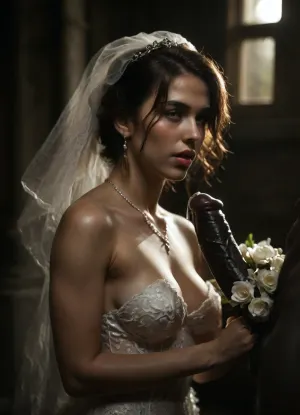 (two Black skin muscular man), (two very large and thick black cock), monster black cock, ((A close-up of a Presian Bride in wedding dress, Beside her lies a delicate white bridal bouquet)), ., (Thick, glossy white cum with creamy undertones is slowly poured over bride's face and the flowers, dripping down the sides and partially covering the eyes), (((woman shows her wedding ring))), . The lighting is soft and cinematic, enhancing the shine of the sperm, the texture of the slime, and the dark contrast of the background. The scene feels poetic, artistic, and symbolically messy—blending elegance with surreal distortion., facialized, superfacialized, 3, reij-snrs, light, and, shadow, by, <lora:facialized:1.6>, <lora:dark:.6>, <lora:sunriseSDXL-000009:1>