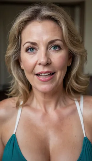 (gilf:1.4), 60 year old obese mature exotic European woman, Macedonian, olive skin, (auburn hair with gray roots), (blue-green eyes), (open mouth:1.2), big smile, lips parted, teeth showing, (plump lips:1.2), (big juicy lips), (facial, cum dripping out of her mouth and down her chin), happy expression on face, obese, chubby round belly, looking at viewer, intense eye contact, beautiful eyes, (fat face), chubby cheeks, chubby face, wrinkles on face, detailed eyes, detailed skin, big gold hoop earrings, blank blurred dark background, photo realistic, well lit, (wearing a white spaghetti strap v-neck halter top), downblouse, nipslip, wrinkles, jewelry, long, hair, short, smiling, 1girl, blue, eyes, <lora:RealDownblouseXL2:.3>, <lora:Older_woman-000008:.3>