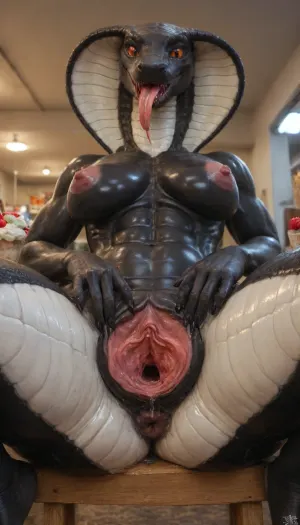Photorealistic, high resolution, professional photography, ((close-up pussy:1.2)), zoom on pussy, side view, big meaty labia, swollen vulva, (woman licking clitoris, pussy licking, head between the legs), clitoris, tongue, pussy licking, (tongue on pussy, detailed tongue, saliva, wet, saliva strings, detailed pubic mound), ((shaved pussy, erect Breasts, tiny round breasts)), (erect clitoris, puffy nipples, frontal view), ((shiny shiny tits)), (perky round tits), ((maximum quality, ultrarealistic, maximum realism pussy, hard erect natural breasts)), sexy pose, (small hard erect nipples), 18 year old girl, (skinny, oiled skin), round tits, ((perfect fingers, perfect skin, gaping pussy, gaping vagina, big areolas, large nipples, maigre, musclé, seins visibles, pussy visibles, seins nus, HDR pussy, hyper spread pussy)), (squat), (dirty oiled Pussy, a lot of pussy juice dripping, Extreme detailed Big huge giant clitoris, extreme detailed skin with pore, exaggeratedly labia, giant vulva), ultraHDR, 4k, 8k, quality, ultramacro, bad lighting, jpeg artifacts, ((parfait anatomie)), ((Female anthro python, black body, black skin, white scales)), nude, solo, (slim:1.5), (muscular:2), stomach bulge, underboob