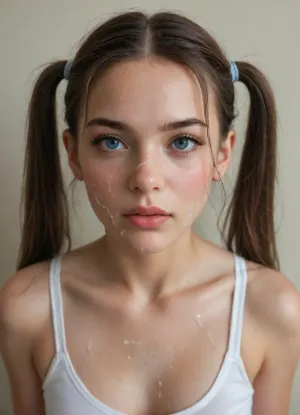 facialized dark shot, face photo of young pale woman, (makeup:.6), film grain, two pigtails, wearing a top and thong, with her face covered in, (superfacializedbukkake:1.12), <lora:facialized:1>, liner, shadow, run, off, lsrf, mascara, <lora:liner shadow run off-GMR:.8>