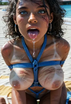 (Shibari:1.5), (Scratches:1.5), (Slave Restraints:1.8), (Big breast:1.5), UHD 8K, extreme realism, maximum detail, doggystyle, saliva, ultra detail, (tanned skin:1.5), massive tits, (Close-up:1.5), (Tanning:1.5), (Medium breast:1.5), strikingly beautiful slim petite girl naked and looking up with expectant eyes man onloading cum on her face, innocent, sexy, cum covered, mouth and chest, blue and grey colored beautiful sweet eyes, slender, young woman, very cute, 18 years old, beautiful, exposed, vulnerable, natural beauty, long brown hair, messy hair, young, no makeup, cute face, body freckles, full legs, photorealistic, natural light from window, sharp focus, dramatic, soft lighting, 3girls, 28yo girl, cute rich schoolgirls, (((submissive expression))), on backstage, mouth extremely widely open, (mouth open showing uvula), tongue all the way out, facing viewer, looking at viewer, ((on her knees)), hands on her lap, focus on mouth and tongue, extreme closeup on mouth, from above, ((uvula)), lineart, LineAniAF, tongue, out, ahegao, drool, titjob, blowjobtitjob, <lora:LineAniRedmondV2-Lineart-LineAniAF:.5>, <lora:ahegao_mr_chrisma:.8>, <lora:283625_training_data:.8>