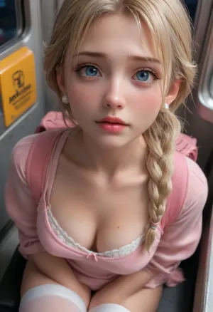 Réflexions de minuit : le voyage d'une princesse

- Oui.

Le train était légèrement éclairé et vide, ses panneaux de bois grinçaient alors qu'il roulait dans la nuit. Une princesse blonde, la princesse Elza de 'Frozen', s'est assise en face d'une deuxième année avec des cheveux tressés. Elle a levé son haut rose serré pour révéler un soutien-gorge blanc en dessous, un soupçon de son visage parfait regardant dehors. Son petit sac à dos se reposait à côté d'elle, et elle portait des chaussettes haut de cuisse avec des baskets, regardant le spectateur avec des larmes sur ses joues. Le train se déplaçait lentement, portant espoir et chagrin.