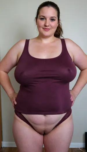 (masterpiece, best quality:1.2), very plus-size 1 girl, (((ssbbw))), ((oversized massive bosom)), 42yo milf, solo, highwaist blue jeans, (anthracite fleece troyer, no bra, braless, long sleeves:1.2), pretty eyes, thick brown hair with grey streaks, bright grey eyes, hair in a ponytail, slight grey in hair, slightly smiling, photorealism, perfect face, portrait, braless, Wearing, clothes, that, make, sense, with, fat bbw, body freckles, sagging belly, shapeless, saggy, (old big breasts, hanging deep, heavy boobs, big saggy old boobs, big teardrop shaped breasts, erect nipples), ((nude below waist, dark burgundy tank top)), Braless>, sagging, big breasts, <lora:bralessSDXL_v1_00022:.5>, <lora:sagging-000015:.7>