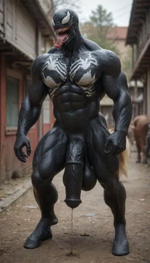 Venom symbiot is a horse, venom horse, animal, horse body, giant erect horse cock, horse venom, (giant horse member of Venom:1.5)
