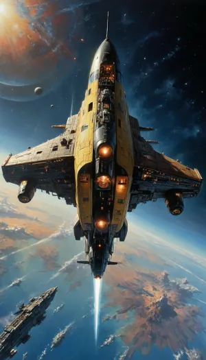 enormous 1970's science fiction spaceship, drifting through space, Chris Foss, John Berkey, <lora:xl_more_art-full_v1:.8>, <lora:add-detail-xl:.8>, <lora:detailed_notrigger:.8>