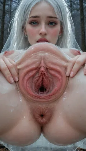 Photorealistic, high resolution, professional photography, big meaty labia, swollen vulva, (woman licking clitoris, pussy licking, head between the legs), clitoris, tongue, pussy licking, (tongue on pussy, detailed tongue, saliva, wet, saliva strings, detailed pubic mound), ((shaved pussy, erect Breasts, tiny round breasts)), (erect clitoris, puffy nipples, frontal view, perky round tits), ((maximum quality, ultrarealistic, maximum realism pussy, hard erect natural breasts, sexy pose, small hard erect nipples)), 18 year old girl, (skinny, oiled skin), round tits, (((perfect fingers, perfect skin, gaping pussy, gaping vagina, big areolas, large nipples, muscular, seins visibles, pussy visibles, seins nus, HDR pussy, hyper spread pussy))), (squat), ((dirty oiled Pussy, a lot of pussy juice dripping, Extreme detailed Big huge giant clitoris, exaggeratedly labia, giant vulva)), ultraHDR, 4k, 8k, quality, ultramacro, bad lighting, jpeg artifacts, (perfect adult body proportions), ((transparent naked woman, white transparent hair, she is so transparent, winter forest at night, all body ghost, transparent woman, woman mirage, woman ghost)), close, up, spreading, legs, small