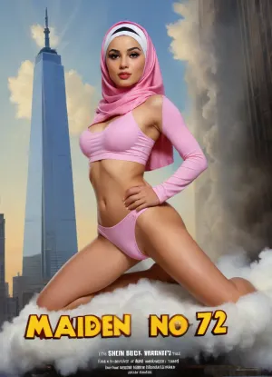 (TITLE TEXT "MAIDEN No.72":1.8), (movie poster:1.2), (huge letters, movie title text:1.2), (Muslim woman, brown skin:1.3), (Arab woman:1.1), (brown skin:1.3), (religious hijab:1.3), wet sweaty body, big text on poster, sweaty body, ((string bikini bottom)), sideview, (((tight uniform 50's))), (((pin up 1940's))), (explosion on World Trade Center:1.1), (1950's movie poster:1.2), (huge title text, movie poster:1.5), (big text on poster:1.5), (1950's movie poster:1.4), (1940's pin up girl), (Muslim girl in hijab sitting on a cloud in the sky:1.2), (hijab:1.5), (Arab girl in underwear:1.2), (skyline in background:1.3), (explosion on skyscraper:1.3), (airplane crashing into World Trade Center:1.3), (September 11 attacks:1.2), (9/11 September twin tower attack:1.2), (airplanes crashing in skyscraper:1.1), (she is wearing a pink hijab), Photography, photorealism, tall, beautiful perfect figure, Knee-high boots, perfect tall legs, charming eyes, sad yet gracious face, dark background, fantasy art capturing the style of Aaron Horkey, Jeremy Mann and Luis Royo, body-focused composition from a low angle, alluring figure, dark fantasy, dynamic composition, warm hues, showcases acrylic calligraphy, watercolor techniques integrated seamlessly into a maximalist masterpiece, detailed with gouache fluidity, golden hour light, hyperrealism, hypperrealistic, hyperdetailed, 64k, ultraHDR, Movie, Poster, page, panties, pulled, to, side, pussy, shaved, logo, text, sign, that, says, the, word, <lora:Movie Poster:.5>, <lora:Pussy_pants_nohands_D03_realvizXL2_bucket_01-000010:.5>, <lora:texta:1>