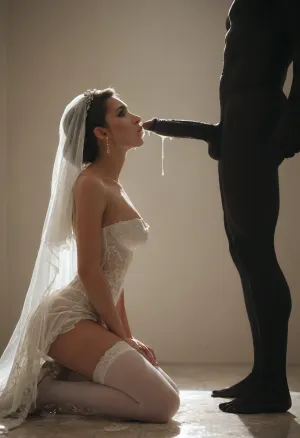 score_9, score_8_up, score_7_up, (black man looking down), muscular black man, black giant thick penis, standing up straight, excessive cum, dripping on to Persian girl, cum, (((profile view))), cum shooting, cum dripping, (Persian bride kneeling), (bride looking up at male), zavy-slhtt, (((black silhouette))), monochrome, wedding dress, white stockings, white high heels, large breasts, tiny ass on female, JK, Style, Solo, full, body, all, fours, kneeling, spread, legs, top-down, bottom-up, single, leg, stepped, on, head, ground, <lora:JK:.7>, <lora:SteppedOnHead-anxl31-000099:.9>