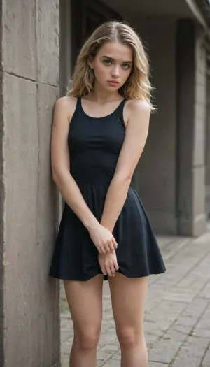 blonde girl, 18 y.o., upskirt, shy, black pantie, small breasts, sucking dick, eye kontact