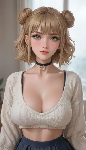 score_9, score_8_up, score_7_up, score_6_up, beautiful face, smirk, gigantic sagging natural breasts, natural breasts, overflowing high cleavage, brown hair, blonde bangs, split dyed hair, bangs, wide hips, tan skin, horny expression, full lips, medium length hair, green eyes, freckles, grey outfit, thick oversized knit sweater, school skirt, choker, low hanging pigtail, buns, braids, cum in mouth, aroma, ((aromasensei:1.3)), <lora:outline_xl_kohaku_delta_spv5x:1.8>, <lora:cartoon_stickers_xl_v1:.6>, <lora:NEOTOKIOXL_0.2_RC:.4>, <lora:Brown Dust Style XL:1.2>