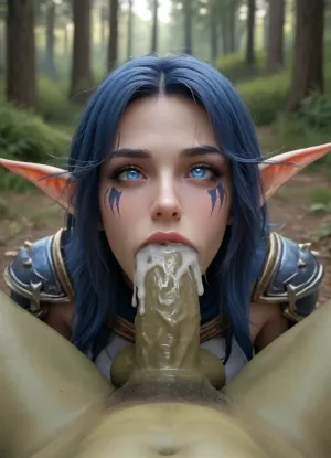 World of Warcraft, Sylvanas, medium tits, beautiful girl, exposed boobs, orgasm, rough sex, detailed face, ahegao, forest, torn clothes, night elf girl, missionary, pussy squirting, darkblue skin girl, blue hair, glowing night elf eyes, night elf face tattoos, cock on face, balls on face, (huge, giant, green orc), blowjob, deepthroat, throat bulge, excessive cum on face, cum in mouth, dynamic positioning, cock, anime, hugest, man, ever, cumming
