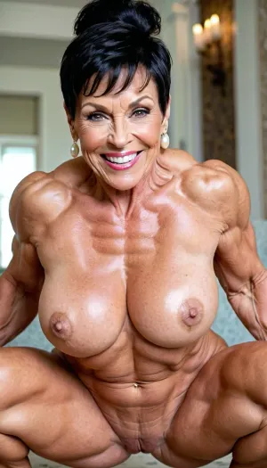 close up her pussy, squatting, naked, close up her face, close up vagina, black hair granny, very old smile gilf, hard muscle stiration, skinny hard muscle body, very broad big mouth, black ponytail hairstyle, hair, marina beaulieu milf, extremely muscular gilf, with wide muscular shoulders, abs, high muscle definition, very thin fat free skin, massive bodybuilding milf, bulging lips, granny want sex, wide mouth, round big boobs, smile gilf, squatting from rear view, very short pixie black buzzcut hair, close up mouth, muscle_bimbo, old dominatrix lady, lora, Muscle_Bimbo_SDXL, make up, pearl jewellery