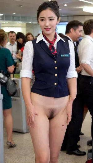 (In a crowded airport terminal:1.5), a gorgeous chinese hongkong slender 28-year-old woman, black hair, tan lines, (((Embarrassed expression, blushing shameful depressed painful submissive expression:1.5))), (hairy bush:1.2), hair bun, chinese uniform before, (red waistcoat, white short sleeve shirt), black high heels, (in stewardess uniform suit:1.4), (half naked, underpenties pull down:1.5), (standing walking welcoming guests:1.5), zoom out, full body, back view, h41ry, yangmi, woman, liu yifei, liushishi, liuhaocun, jingtian, zhangtianai, chengduling, zhangjianing, gulinazha, nini, zhangruonan, jujingyi, bailu, tzuyu, alitalia_woman_jacket, alitalia_woman_skirt, alitalia_woman_white_shirt_short_sleeves, alitalia_woman_dress, alitalia_green_silk_scarf, alitalia_red_silk_scarf, alitalia_blue_silk_scarf, alitalia_wool_scarf, alitalia_woman_shoulder_bag, alitalia_apron, alitalia_woman_sweater, alitalia_woman_trenchcoat, alitalia_woman_pants, alitalia_man_jacket, alitalia_man_pants, alitalia_man_waistcoat, alitalia_man_white_shirt, alitalia_man_trenchcoat, alitalia_man_blue_tie, alitalia_man_red_tie, alitalia_man_shoulder_bag, alitalia_man_sweater, alitalia_id_card, alitalia_badge, flight, attendant, stewardess, steward, <lora:h41ry:1.5>, <lora:actress_ej_JuggXL_3:1.1>, <lora:alitfina100Ep:1.1>, <lora:lora-sdxl-perfect-eyes:1.3>, <lora:681678_training_data:1.1>