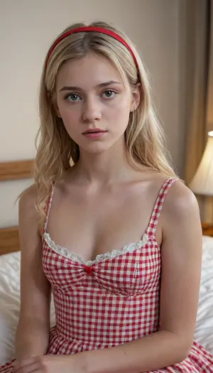 認知の瞬間:彼女の少女の部屋のベッドに突き刺す小柄なブロンドのフォトリアルな傑作