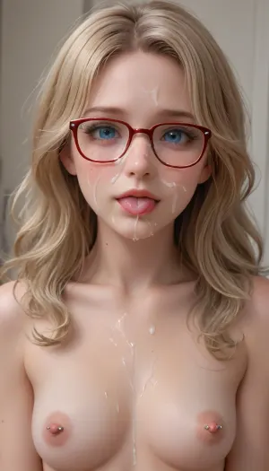 Horny 20 years old girl. Wavy hair. Blonde. Freckles. The girl has a very skinny body and large perky boobs. large areolas, dark areolas, naked, very very shy and insecure, very very very pretty young, (nipple piercing:.9), (pussy piercing:.9), cum on face, cum on glasses, facial, perfect facial, clear cum, tongue out, <lora:Facials:.5>