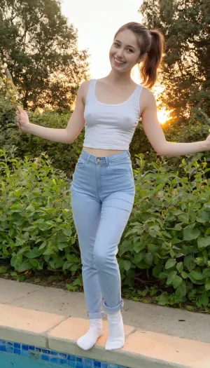 Golden whispers: a petite college girl's sunset dance in the garden