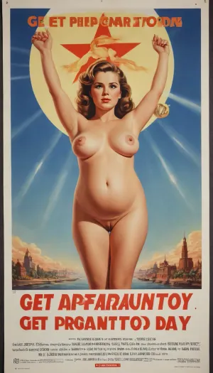 pregnant propaganda poster with the words "Get Pregnant Today", soviet, poster, <lora:206390_training_data:1.8>