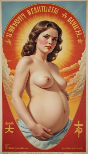 pregnant propaganda poster extolling the fertility of the soviet woman, soviet, poster, <lora:206390_training_data:2>