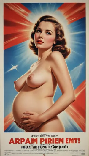 pregnant propaganda poster, soviet, poster, <lora:206390_training_data:1.8>