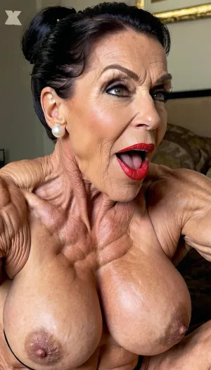 close up her pussy, lies in a bed, naked, close up her wrinkled old vulgar face, close up vagina, enjoy with smiling her orgasm, plastic hair tires, bulging red lips, fake silicon big mouth, extreme big lips and mouth, black hair granny, very old gilf, hard muscle stiration, skinny hard muscle body, very broad big mouth, black ponytail hairstyle, hair, marina beaulieu milf, extremely muscular gilf, with wide muscular shoulders, abs, high muscle definition, very thin fat free skin, massive bodybuilding milf, bulging lips, granny want sex, wide mouth, round big boobs, happy sinful gilf, squatting from rear view, very short pixie black buzzcut hair, close up mouth, muscle_bimbo, old dominatrix lady, lora, Muscle_Bimbo_SDXL, make up, pearl jewellery