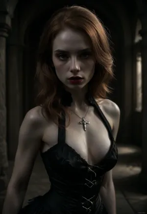 Beautiful strong fit woman, (light brown hair, slicked), high cheek bones oval face, full lips, pale red lips, (Pale skin:1.9), (bright hazel eyes, dark eyeliner and smokey eye shadow), (Wearing somber faded black dress with subtle embroidery, sleeveless, with a high collar and high black boots, reinforced with armor), (serious body language and facial expression), (dark gothic castle interior), (night), realistic detailed face, detailed hair, realistic detailed body, realistic detailed skin, realistic detailed large sagging breasts, realistic detailed hairy pussy, random view angle, action pose, detailxl, downblouse, nipslip, <lora:add-detail-xl:1.5>, <lora:style_lora_realis:.5>, <lora:dark:1>, <lora:RealDownblouseXL2:.8>