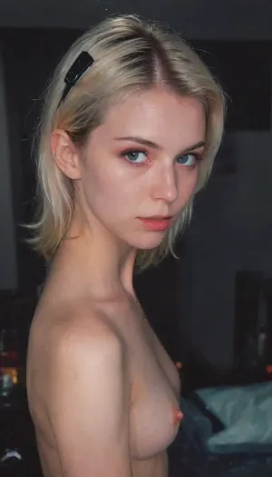 (pale yellowish skin tone), (desaturated skin color), (real amateur party), (spontaneous surprise photo), (amateur photo), (unprepared photo), (raw unedited photo), (improvised pose), (rear view), (side view), (close-up), (taken from a Samsung Galaxy), full body photo, (((Dark room))), (((low lighting))), (((Night))), (((camera flash))), light off, (strong flash:1.2), (((Amateur photo))), (((Candid photo:1.3))), №########################, (at night), (dark shed), (lights off), (camera with flash Polaroid), (Cool indoor lighting), (Direct flash photo), (Overexposed flash), (Strong Shawdons), (Sharp Shawdons), (Low Contrast:2), (Noise in dark areas), (Bright reflections on surfaces), (Sharp background), (Background in focus), (No background blur), (Sharp background details), (Fluorescent lighting hue), (Cool white balance:1.3), (White shadows), (Artificial lighting with white tint), Showgirl, Girl, Emo, Long, Hairstyle, Optional, Myspace, Image, badquality, 1990sanalogphoto, 90s, style, 80s, Analogic, 1990s, olddigitalcamera, raw, light, leak, film, grain, jpeg, artifacts, low, res, quality, <lora:badquality_v02:.8>, <lora:1990sAnalogStyle:.8>, <lora:Portraits_and_beuty (1):.8>, <lora:Old_Digital_Camera:.8>