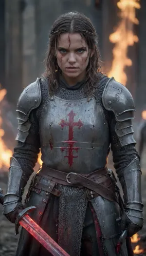Burning retribution: the girl knight with the bloody face and dual swords