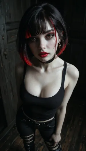 L'esclave énigmatique

- Oui.

Une femme mince de 21 ans avec des cheveux jet-noir style bob, avec des reflets rouges, se tient en confiance dans une chambre à coucher légèrement éclairée. Son visage ovale avec de hautes pommettes et de larges yeux bruns reflète à la fois la vulnérabilité et la détermination. Elle porte un haut de réservoir noir, des leggings foncés, laqués, et des bottes de stiletto, sa position une de soumission et de dévotion. Un gros choker accentue ses caractéristiques douces, tandis que l'eyeliner foncé lourd et le brillant à lèvres violet ajoutent à son allure. Son langage corporel respire la force silencieuse, car elle attend le commandement de son maître.