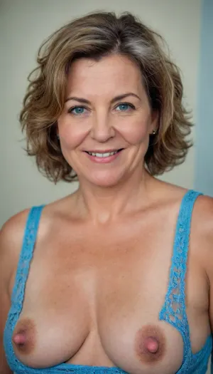 realistic portrait of a fat 65 year old mature woman with very saggy medium breasts, longnips nipples, puffy, nipples, dark, wide, sagging, breasts, brunette hair, bob cut, hips, (cellulite:1.2), hairy fupa, wrinkles, jewelry, long, hair, short, smiling, 1girl, blue, eyes, <lora:longnipsxl:.4>, <lora:AdvancedEnhancerXLv2:1>, <lora:Nipples XL:.5>, <lora:Older_woman-000008:.2>