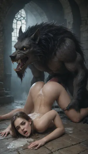 side view, brunette, medium breast size, medium ass size, fucked by giant fat monster, giant fat monster pounding boa, pussy fucking, barbed penis, excessive cum, with extremely monstrous massive thick cock, sweaty, gorgeous face, massive cock, pussy fucked from behind, beast, mating, colossal cock, full body enormous cock, excessive cumshot, excessive cum on body, massive cocks with massive circumference, cum pours all over the body, excessive cum on legs, excessive cum flows down legsmassive werewolf having sex with human solo female, flat-chested, on all fours with legs slightly spread, hands on the floor, massive veining, ribbed cock penetrating pussy, vaginal sex, passionate sex, all the way, moaning, big pussy juices, long sleeve tight bodystocking, athletic body, high definition, blue eyes, blond hair, long hair, extremely beautiful face, very detailed, werewolf opens its mouth and shows its sharp teeth. The scene is in the surroundings of an ancient castle, (orgy with terrifying ghosts and other creatures of the night:1.7), are hiding in all possible corners of the great hall, watching the unlikely couple having sex. The atmosphere is frightening and arousing at the same time. high detailed, modern-werewolf, 1girl, 1boy, prone, bone, sex, from, behind, lora, (ProneBone-000010:.5), Black, and, white, art, black, pencil, shading, charcoal, drawing, toned, brutal, dark, b/w, color, scheme, <lora:Modern_Werewolf:.8>, <lora:Black and white art.V1:1.2>, <lora:ahxl_v1:.9>