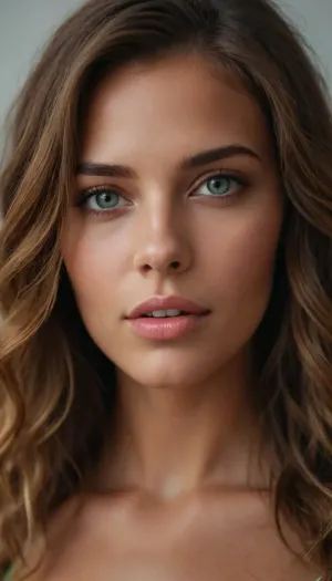 Crea una imagen hiperrealista de una mujer joven con cabello marrón claro con reflejos cobrizos y anaranjados. Su melena es ligeramente ondulada y cae de manera natural sobre sus hombros, con mechones sueltos que aportan un toque desenfadado y playero. Sus ojos son de un verde vibrante, expresivos y luminosos, reflejando la luz de manera realista.

Mandibula inferior prominente.

Su piel es ligeramente bronceada, con un brillo natural y sutiles pecas sobre sus mejillas y nariz. Su expresión es relajada y amigable, con una leve sonrisa en los labios. Tiene cejas bien definidas, gruesas pero armoniosas, enmarcando su mirada. Sus labios son carnosos y de un tono rosado natural.

El escenario es una playa tropical, con arena clara y fina, agua cristalina de tonos turquesa y vegetación frondosa en el fondo.