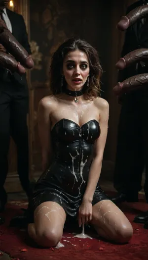 interracial, (super giant and large very dark black dicks:1.2), (massive crazy huge amount bukkake face:1.9), .
A hyper-realistic, luxurious honeymoon scene in a secluded, candle-lit villa. The dominant Iranian bride sits confidently on a grand velvet throne-like chair on a marble platform. She is dressed in a regal white and black latex corset gown, with long gloves, a diamond-studded silver collar around her neck, and thigh-high heeled boots. Her gaze is powerful, calm, and commanding.

Kneeling before her on a silk rug is her submissive groom — bare-chested, wearing only elegant black trousers and a soft leather collar. His head is bowed in deep devotion, hands resting on his thighs in perfect posture, showing voluntary surrender. His expression is peaceful, blissful, completely in love.

The bride lifts his chin gently with the tip of a riding crop — not as punishment, but as ritual — and looks into his eyes with loving dominance. She whispers something, and he softly kisses her boot with reverence and pride.

Around them, the villa glows with warm candlelight. Rose petals are scattered near the platform. A bottle of champagne rests nearby, untouched. The moment is quiet, slow, full of meaning, she is in full control, and he gives himself to her — not out of weakness, but from the strength of love, trust, and complete willingness.

The mood is cinematic, regal, deeply romantic, and undeniably female-led. It’s not just a honeymoon — it’s the formal beginning of their power dynamic as queen and devoted husband., reij-snrs, and, shadow, by, 1990sanalogphoto, raw, light, leak, <lora:dark:.4>, <lora:sunriseSDXL-000009:.6>, <lora:dAIversityUnderstandingXLRealistic:1.1>, <lora:1990sAnalogStyle:1.1>