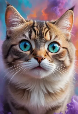 a little cat, abstract style cute, smoke, in the sky, colorful and vibrant, mystical colors, contemporary, impressionism, iridescent perspective view, sweeping circling composition, large beautiful crystal eyes, big irises, non-representational, colors and shapes, expression of feelings, imaginative, parallax, #©KITTYART
























#©KITTYART