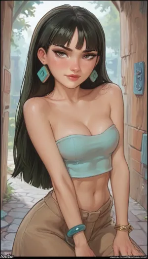 score_9, score_8_up, score_7_up, score_6_up, aroma, smirk, horny expression, (Chel Road to Eldorado from Total Drama Style:1.4), big cleavage, big tits, style anime, inspired illustration, ratatatat74, <lora:ratatatat74-000050:.6>, <lora:outline_xl_kohaku_delta_spv5x:1.4>, <lora:cartoon_stickers_xl_v1:.5>, <lora:NEOTOKIOXL_0.2_RC:.4>, <lora:AshMilkshake_Illustrious_v1:1.5>