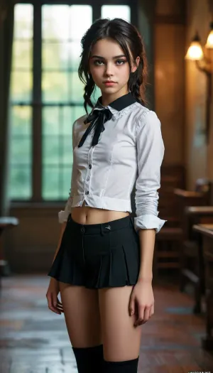 Petite goth schoolgirl'in çarpıcı fotoğrafı: zarafet ve genç güzelliğin yakınlaştırılması