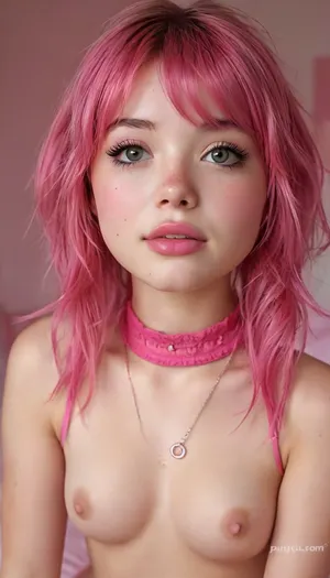Kawaii kismet: un ritratto insolito di una ragazza asiatica in una camera da letto fluffy rosa