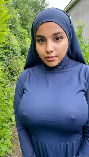 A big-breasted curvaceous, thick and chubby 18 yo. Iraqi girl, beautiful makeup, in a Swedish backyard with overgrown weeds, (cute face, innocent and naive, very youthful sexy shy tween student), ((dark brown skin girl:1)), hijab, thin abaya, stylish Muslim woman clothes, looking scared, closeup, A, teenager, girl, <lora:a teenager girl:1>, dark, skin, <lora:Darker_skin_SDXL:.8>, <lora:306097_training_data:.8>