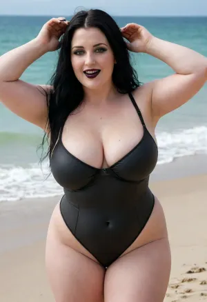 35 years Old, caucasian, sexy german, Weari g a swimsuit, sexy swimsuit, fatty, Chubby, bbw, Big belly smile, black lipstick, Green eyes, pale skin, gothic, Long black hair, extreme Long hair, big silicon breasts, massive firm round breasts, love handles, horny face, bimbo breasts, fat titties, fat tits, huge massive breasts, fat Ass, big fat tits, Eyeliner, outdoor, Beach, sunbath, hd, high Quality, solo Girl, one Woman, Shaved pussy, Fake massive silicone breasts, massive busty Goth