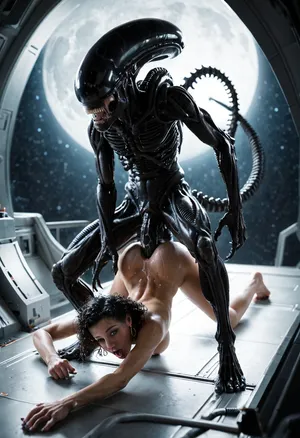 On the moon a female xenomorph alien being fucked by an astronaut with a giant penis anal sex full body