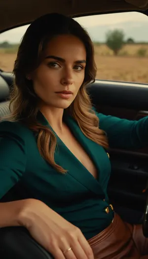 female drive a car