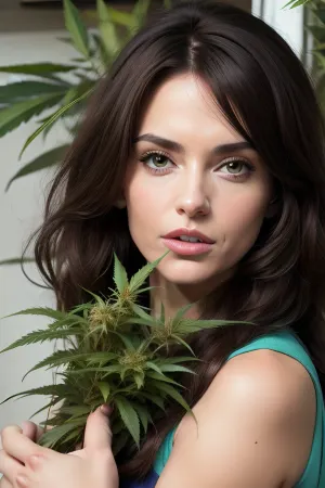 A brunette woman 42 yo in costplay-style various Cannabis. #©KITTYART



#©KITTYART