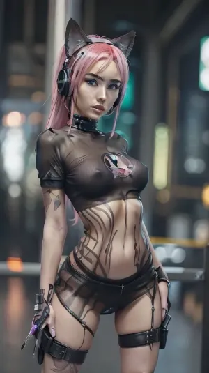 (1camgirl 20 yo with pink hair in a sexy outfit with headphones and a cat ears), m4 sopmod ii girls frontline, oppai cyberpunk, seductive anime girl, perfect android girl, cyberpunk anime girl, artwork in the style of guweiz, female cyberpunk anime girl, trending at cgstation, trending on cgstation, fine details. girls frontline, from girls frontline, girls frontline universe, guweiz, cyberpunk femme fatale, nude, with pokies, (slim girl), (small breasts), (small butt), lingerie, cat pose, candy room, amplifier, (she wears studded bracelets), (((she wears a SEPULTURA Shirt))), with, pokies, dress, see, through, transparent, small eyebrowns, <lora:pokies_9:.5>, <lora:transparent_dress:.5>, ((bodypainting)), (freundliches lächeln)