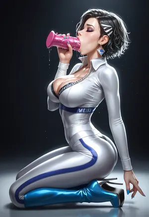Sexy Mexican babe, voluptuous body, small waist, sexy, super tight racing top and leggings, deep cleavage top, bra edge, skin tight leggings, g-string, thick ass, side view, cleavage, begging for attention, high heeled boots, arching back, showing ass, deep throat pink dildo