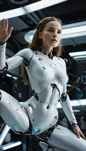 Allisfulloflove1024, sexy pose, mid-motion, low angle, perfect body robot woman floating in space, plastic skin, robot skin, android, <lora:add-detail-xl:1.5>, <lora:Allisfulloflove1024:.8>, <lora:robot_skin_XL_1.0.6:.8>